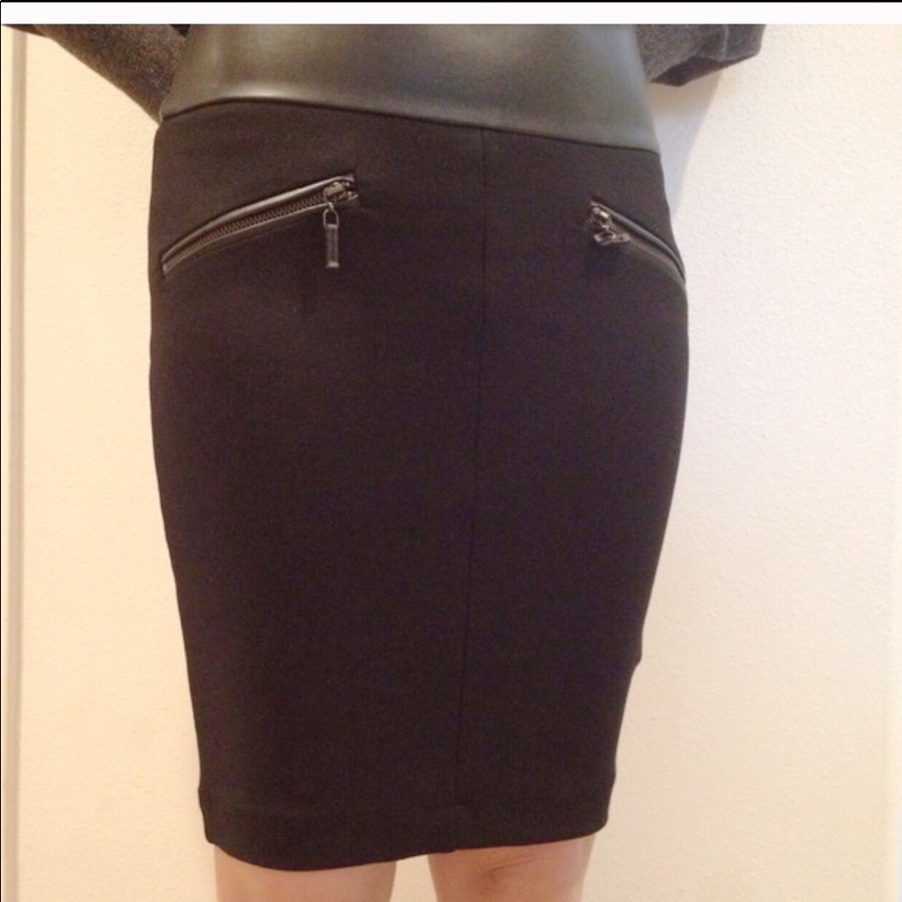 NWT Zara Black Pencil Skirt w/ faux leather